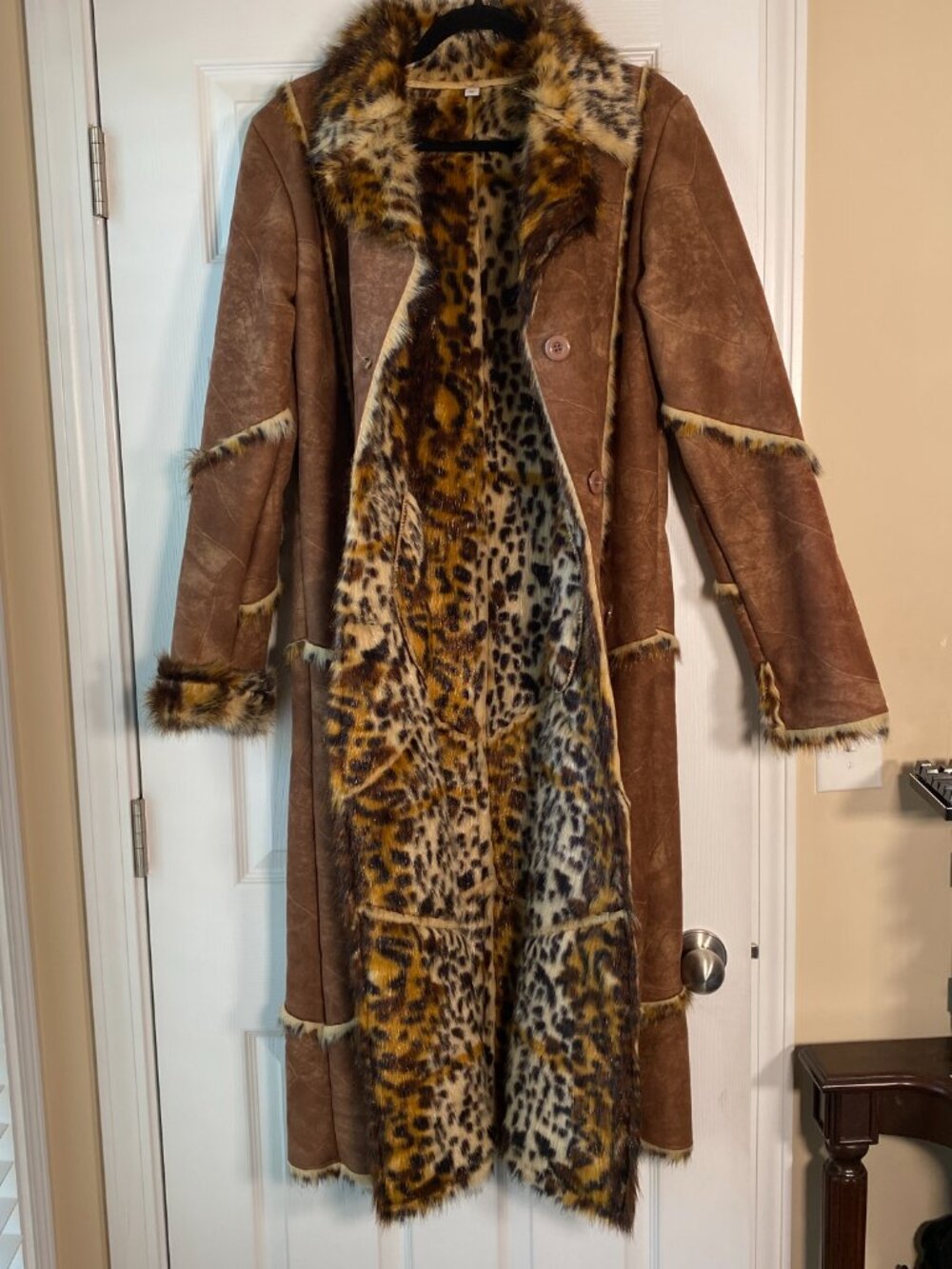 Style by Midnight Velvet | Leopard Fur Trim Maxi Coat | Size M - Picture 4 of 8